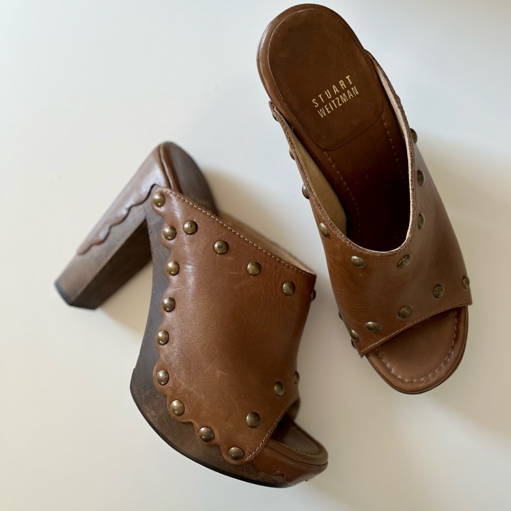 Stuart Weitzman Brown Leather Mules